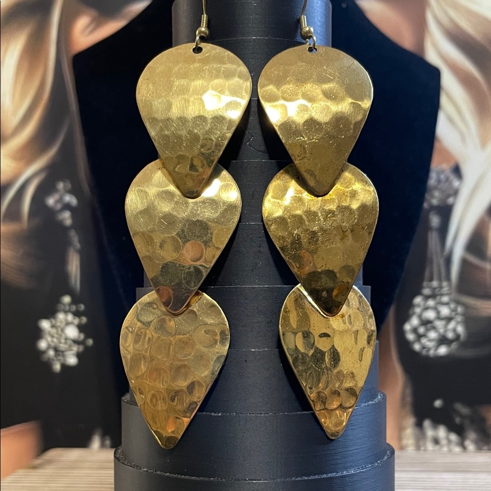 Gold Hammered Drop Earrings